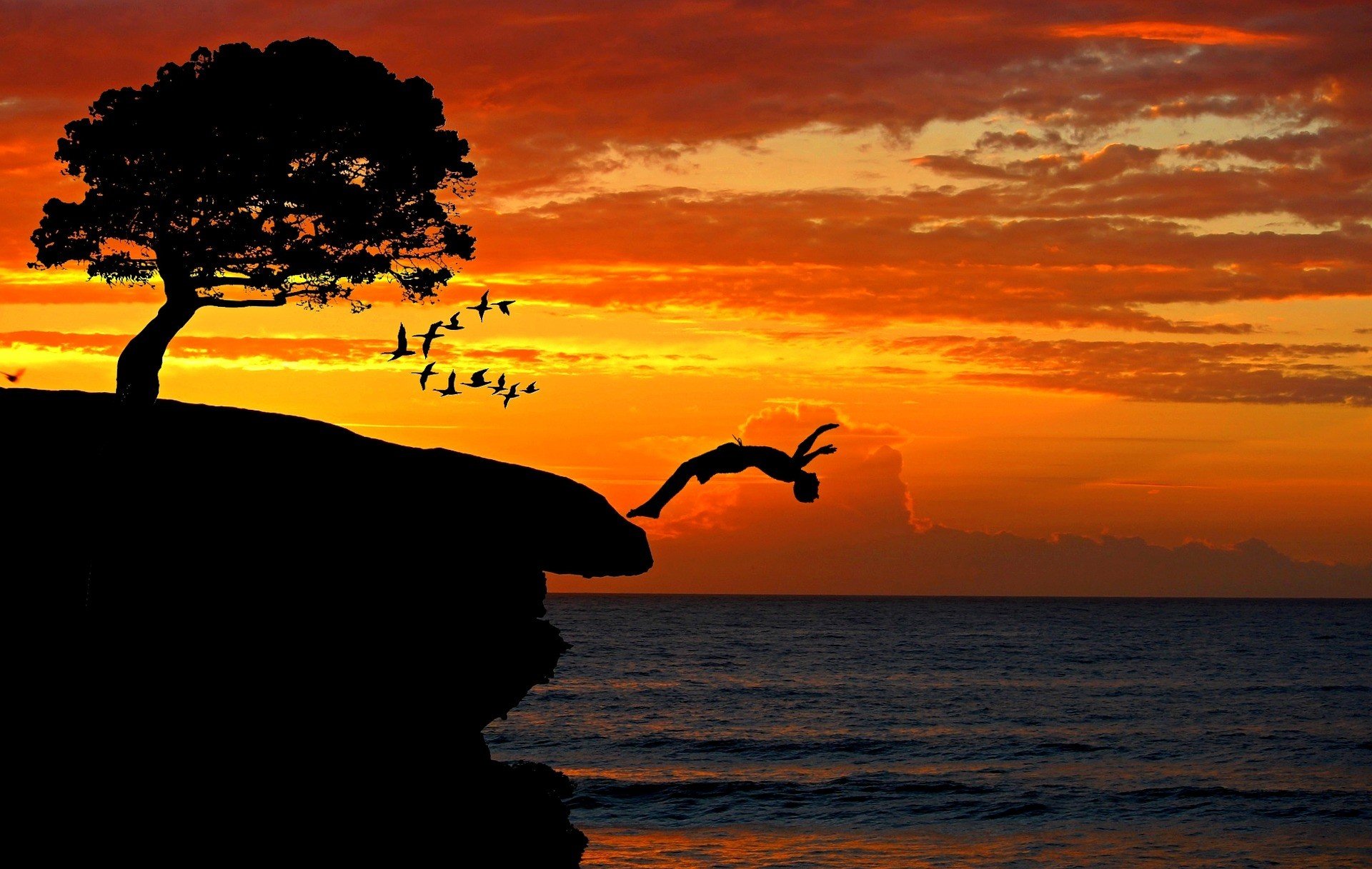 Silhouette of person doing a backflip off a cliff at sunset.

Develop new skills to confidently manage your finances.